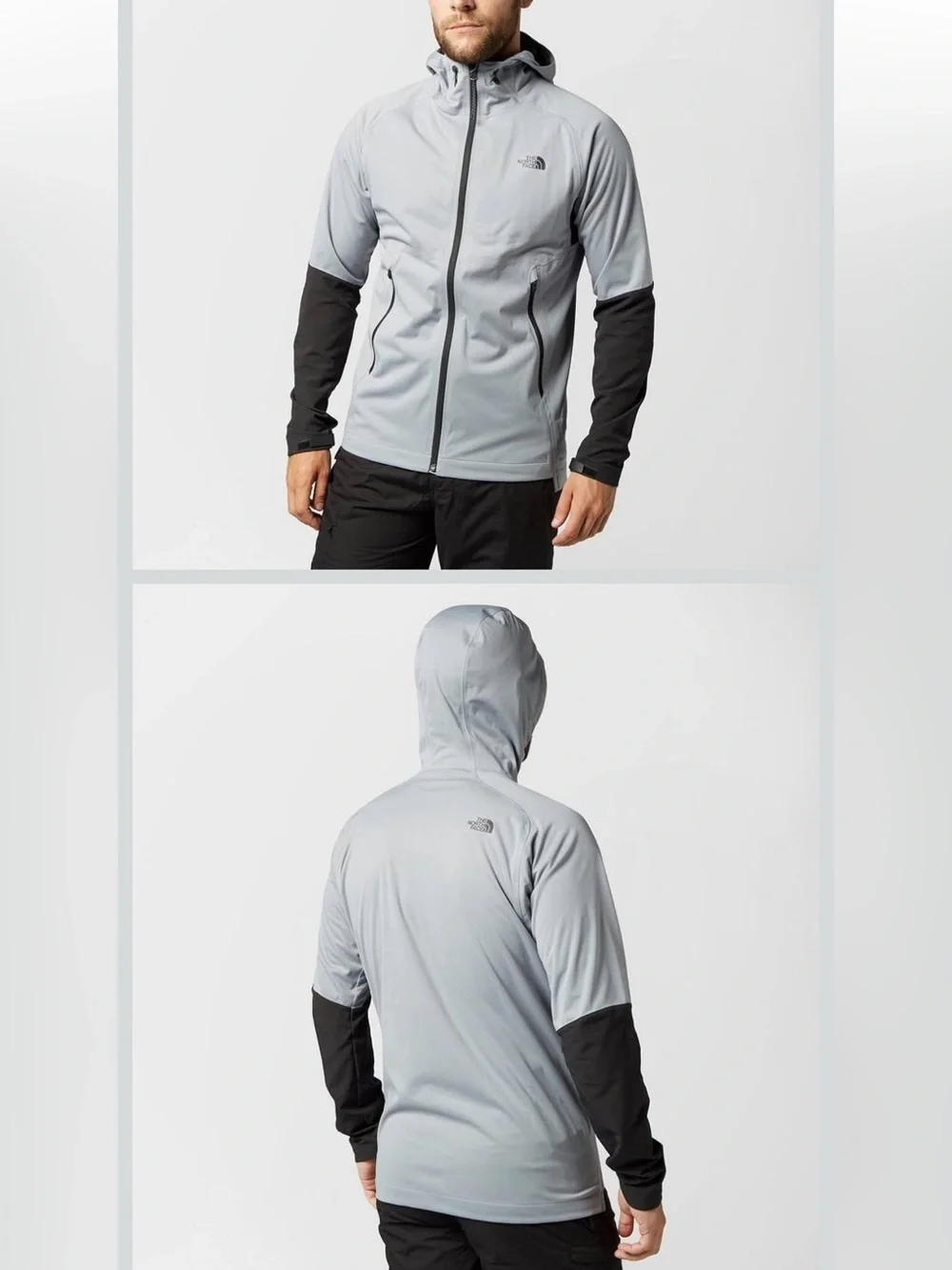 The North Face Men's Hooded Softshell Jacket - Light Gray with Black Accents